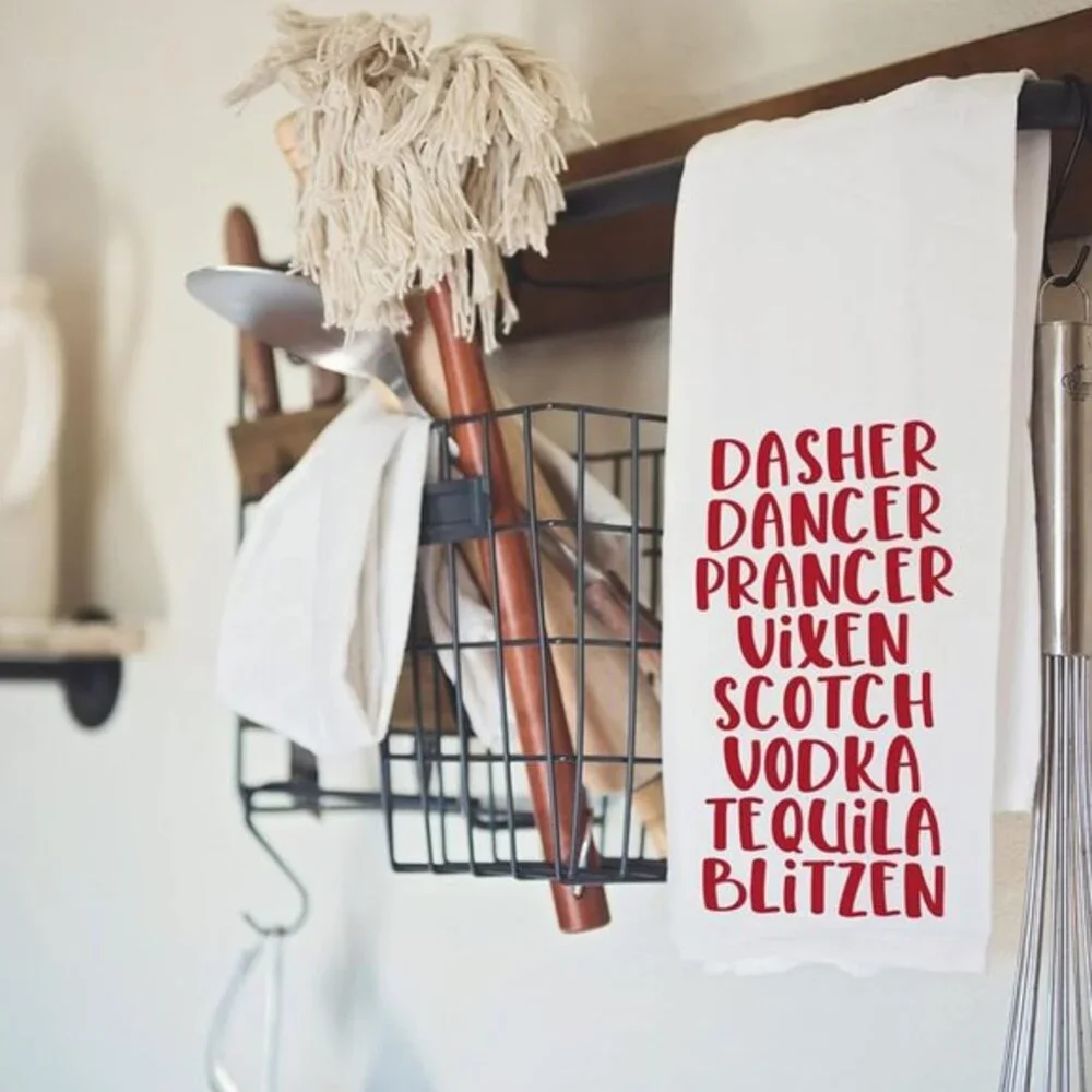 Funny Dasher Dancer Christmas Drinking Kitchen Towel -‎ Cotton Bar Towel